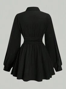 Calvaya Black Waisted & Spliced Short Dress