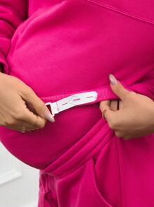 SHEIN 2 pièces/set Top minimaliste à manches longues avec zip avant et pantalon, pour femmes enceintes, de couleur unie