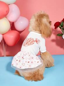 PETSIN Valentine's Day Red & White Heart Pet Dress, Casual & Adorable Design For Cats & Dogs - White - View 2