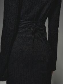 MISSGUIDED Rib Knit Boat Neck Long Sleeves Maxi Dress - Black - View 7