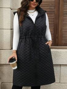 SHEIN LUNE Plus Size Women Long Sleeveless Zip-Up Jacket, Winter Thanksgiving Outfit Women New Years Women Outfit Winter Dresses Winter Clothes Women Rave Outfits