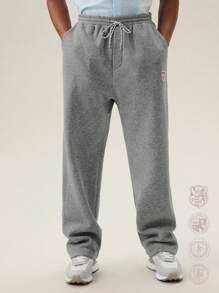 Manfinity VCAY Men's Letter Graphic Patch Pocket Relaxed Straight Knit Sweatpants - Dark Grey - View 4