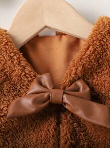 SHEIN 3pcs/Set Baby Girl Elegant Fuzzy Skirt Set With Beret Hat, Autumn/Winter - Brown - View 5