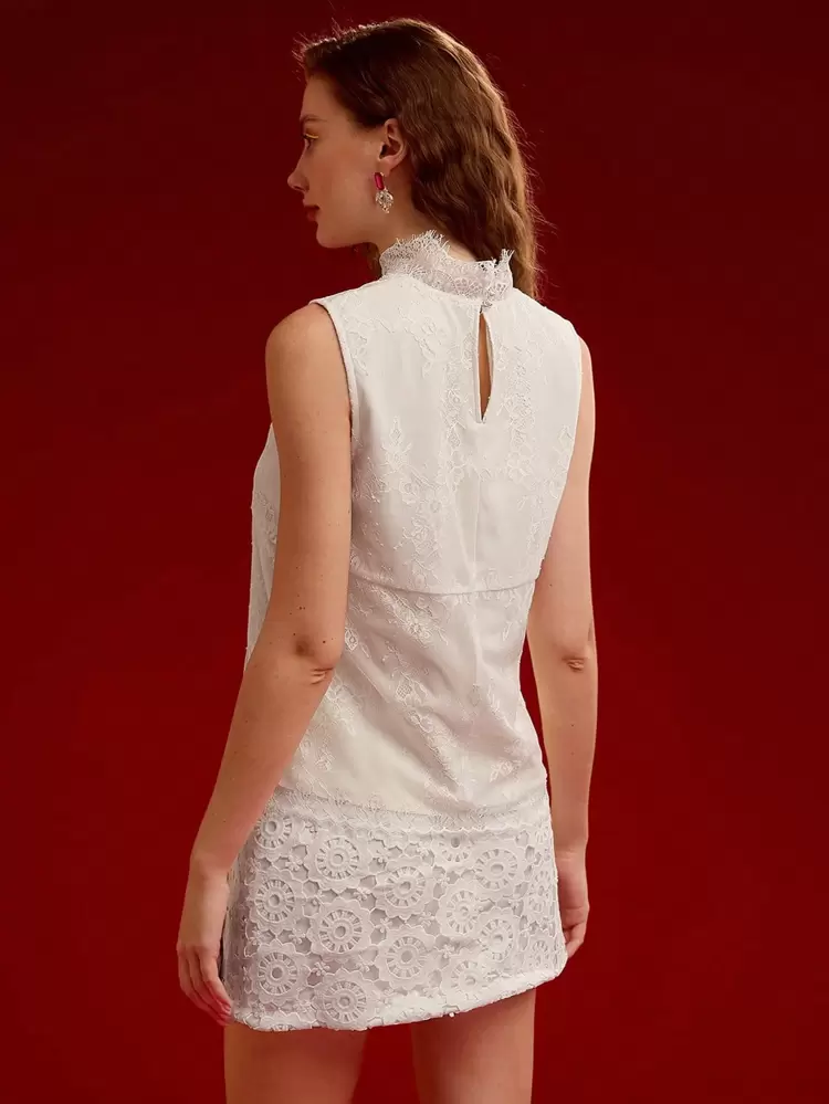 LACE MOCK NECK SLEEVELESS BLOUSE,VALENTINE'S DAY,SPRING/SUMMER