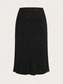 SHEIN EZwear Plus Size Black Sequined Fitted Skirt - Black - View 1