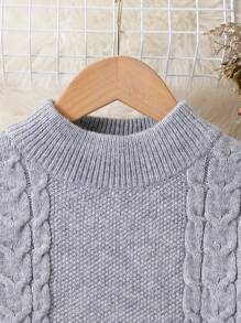 SHEIN Tween Girls' Fashionable New High Collar Ruffle Trim Knit Sweater Dress, Suitable For Spring & Autumn - Light Grey - View 6