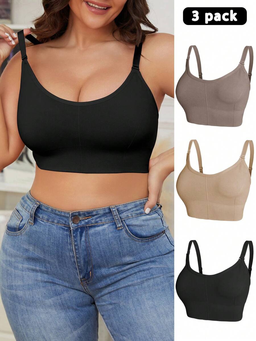 SHEIN 3pcs/Set Plus Size Women Casual Wireless Bras - Multicolor - View 1