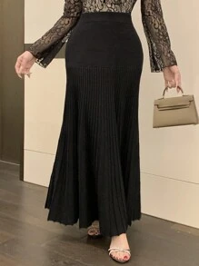 DAZY Women Solid Ribbed Knit Mermaid Hem Skirt, Elegant Sweater Dress For Autumn/Winter