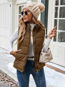 EMERY ROSE Áo khoác phao cổ bẻ khóa kéo cho nữ mùa đông - Cà phê nâu - Xem 6