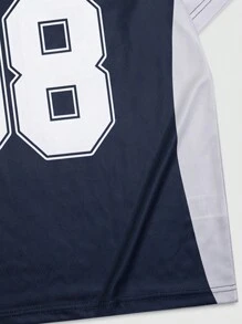 ROMWE MEN Prep 男士休闲彩色拼布数字印花短袖 T 恤