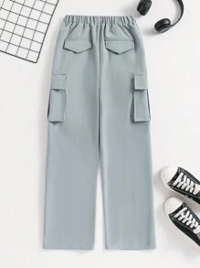 SHEIN 适合运动和户外的 Tween Boy 多口袋工装裤 - 灰色 - 查看 2