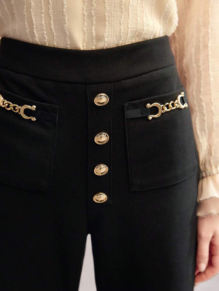 BUTTON DETAIL FLARE LEG PANTS