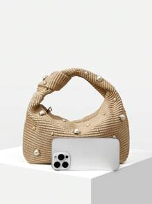 MOTF PREMIUM 女士仿珍珠串珠拉链顶部提手包