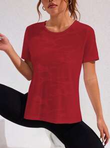 Gameset SHEIN Sport Mesh Insert Raglan Sleeve Sports Tee Workout Tank Top Gym Women Shirts - Red - View 5