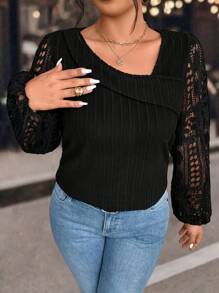 SHEIN LUNE Plus Size Gładka koszulka z długim rękawem, swobodna i prosta codzienna odzież na wiosnę
