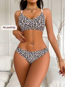 2pcs/Set Casual Leopard Print Seamless Undergarment Set - Multicolor - View 4