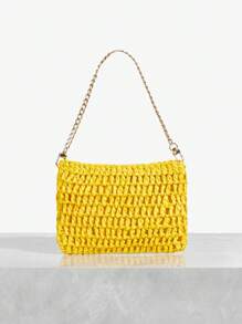 SHEIN SXY Ladies, Women Top Handle Bags, Straw Bag, Fashionable, Elegant, Simple, Personalized, Versatile, Yellow, For Beach, Vacation, Holiday, Summer, Seaside