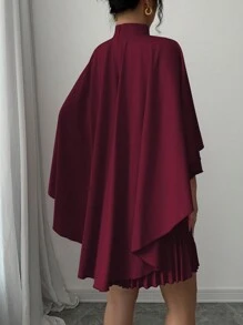 Selianne 优雅女士高领荷叶边垂褶连衣裙 - 酒紅色 - 查看 2