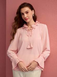 MOTF PREMIUM BLUSA CON CUELLO DE CORBATA Y ESTAMPADO FLORAL ESTÉREO