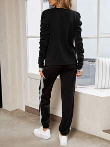 SHEIN LUNE 2pcs/Set Casual Color Block Long Sleeve Top And Long Pants Set, Autumn,Casual - Multicolor - View 2
