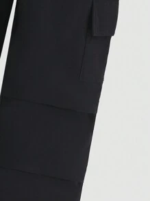 Conjunto de 2 piezas para niña preadolescente: Blusa de manga larga con estampado gráfico y pantalones cargo de pierna recta, elegante conjunto de otoño - Negro - Ver 4
