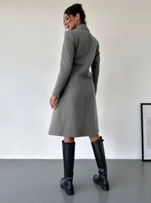 Firerie Abrigo largo hasta la rodilla con mangas largas y cintura ceñida, color morado medio, para mujer