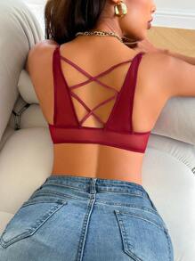 Women's Fashion Floral Lace Bra - Burgundy - View 2