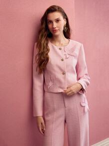 MOTF PREMIUM FLORAL EMBROIDERY BOXY JACKET,VALENTINE'S DAY - Pink - View 7