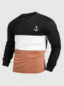 Manfinity RelaxMax Casual Men's Colorblock Anchor Print T-Shirt, Autumn - Black - View 2