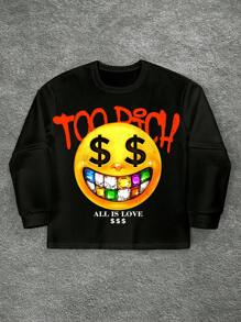 Manfinity VCAY Sudadera de cuello redondo de manga larga con impresión de letras de expresión y grafiti de 2 en 1 con colores vivos, para regalo a amigos, esposo o novio