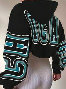 SHEIN Essnce بلوزة هودي بطباعة حرفية كاجوال مقاس كبير ، خريف