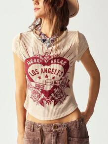 Bohemela Boho Casual Solid Color Knit Round Neck Short Sleeve Fitted Women T-Shirt