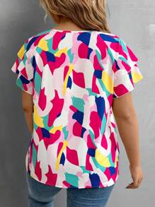 SHEIN LUNE Áo cánh cổ tròn rộng rãi, họa tiết khối màu tương phản cỡ lớn, phong cách Valentine Boho Cowgirl Old Money Festival Bohemian Western Wear Women Hippie Summer - Nhiều màu - Xem 2