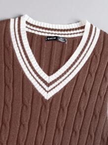 Manfinity VCAY Men's Casual Contrast Stripe V-Neck Knit Vest - Brown - View 4