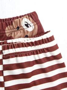 4 Stücke Neugeborenen Baby Jungen süßer Bär Stickerei & allover bedruckter Langarm Oberteil und Hose Pyjama Set