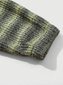 ROMWE MEN Street Life Men's Casual Contrast Striped Drawstring Hooded Sweatshirt For Autumn - Army Green - View 6