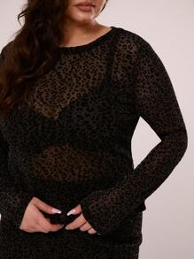 MUSERA Plus Size Sheer Leopard Print Maxi Skirt For Going Out, Sexy, Holiday, Break, Rave, Concert, Festival Summer - Black - View 6
