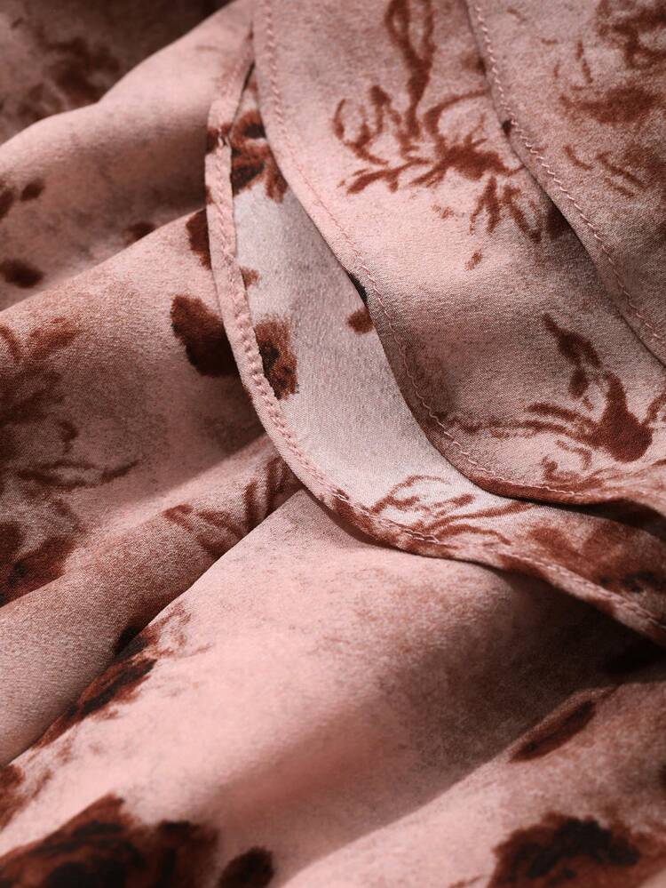 Valentine's Day Rose Print Puff Sleeve Square Neck Mid-Length Dress For Women Floral,Fall Dress Long Sleeve Dress Easter
