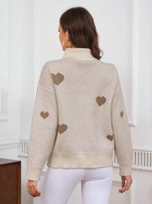 INAWLY 女士休闲高领爱心图案针织毛衣，简约时尚，适合秋冬季日常穿着。 - 白色 - 查看 2