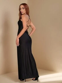 SHEIN BAE Split Thigh Lace Up Backless Cami Dress