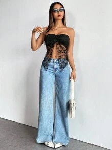 Chiquease Dames kanten voorkant gedraaide zoom bandeau crop top