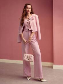 MOTF PREMIUM BUTTON UP ASYMMETRICAL HEM WAISTCOAT,VALENTINE'S DAY - Pink - View 2