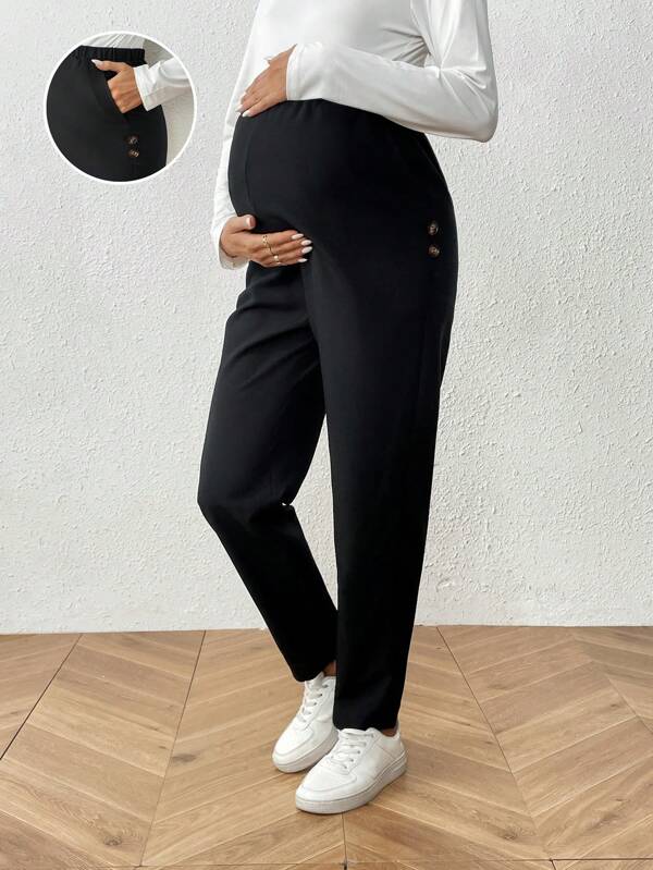 SHEIN Pantaloni de maternitate casual uni cu talie înaltă
