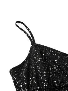 SHEIN Unity Plus Size Sexy Fashion Party Cami Sparkly Dress - Black - View 3