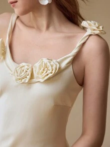 PREMIUM Vestido de cóctel con decoración de flores 3D - Albaricoque - Ver 2