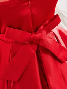 Baby Girl Elegant Simple Elegant Crew Neck Patchwork Ruffle Hem Sleeveless Mid-Length Dress - Red - View 5