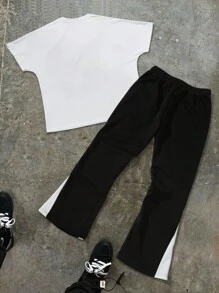Manfinity Roghcode Manfinity Streetrush 男士圆领短袖人物印花休闲上衣和长裤套装，男士两件套服装 - 彩色 - 查看 2