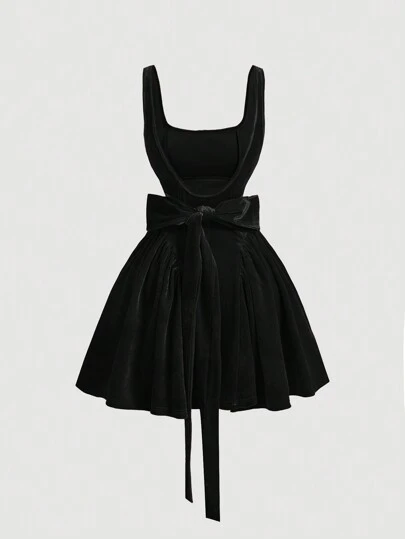 SHEIN MOD 女士复古天鹅绒红色连衣裙，适合情人节和新年