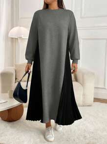 Mulvari Plus Size Color Blocking Ruched Sweatshirt Dress