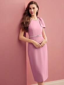 MOTF PREMIUM ASYMMETRICAL HEM COCKTAIL DRESS - Pink - View 6